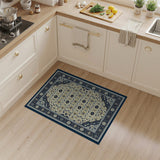 Navy Persian Area Rug with Gold Floral Motifs