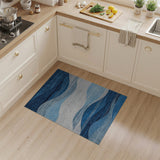 Blue and Teal Navy Blue Wave Abstract Area Rug