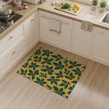 Festive Holly Leaves Berries Yellow Area Rug