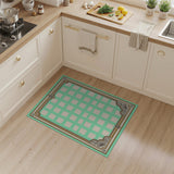 Mint Green Geometric Grid Rug with Ornate Gold Borders
