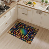 Vibrant Rainbow Geometric Frame Area Rug