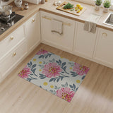 Pink Floral Area Rug with Yellow Dots Grey Leaves