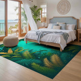 ODIKA Tropical Palm Leaf Washable Area Rug - Low Pile & Non-Slip Jungle Botanical Rug