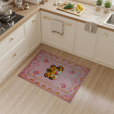 Adorable Pink Tiger Cartoon Area Rug