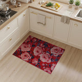 Pink Roses on Red Floral Vintage Area Rug