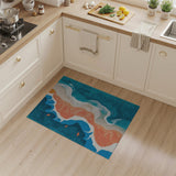 Teal Ocean Waves Sandy Beach Fish Area Rug