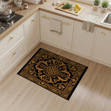 Gold and Silver Ornate Black Gold Floral Medallion Rug