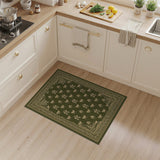 Elegant Green Gold Floral Border Rug