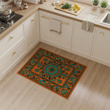 Vibrant Orange Teal Floral Medallion Rug
