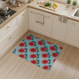 Vibrant Pink Flowers on Teal Area Rug