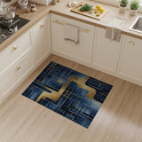 Modern Navy Blue Gold Geometric Area Rug