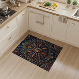Navy Mandala Area Rug with Orange Gold Vines