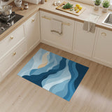 Abstract Area Blue Wave Layered Abstract Area Rug