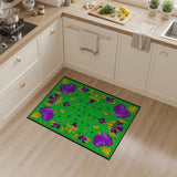 Vibrant Purple Iris Floral Green Area Rug