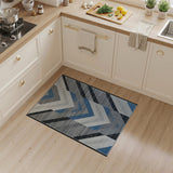 Modern Grey Chevron Rug with Blue Accents