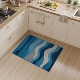 Coastal Beach Wavy Blue Ocean Waves Area Rug