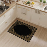 Ornate Gold Filigree Border Black Area Rug