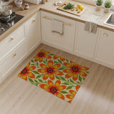 Vibrant Orange Sunflower Floral Area Rug