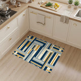 Navy Gold Geometric Striped Area Rug