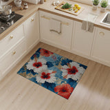 Vibrant Hibiscus Blooms Blue Teal Floral Rug