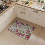 ODIKA Pink Rose Floral Trellis Washable Area Rug - Low Pile Non-Slip Vintage Romantic Carpet