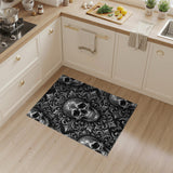 Black and White Ornate Skull Black White Area Rug