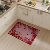 Blush Pink Red Rose Border Area Rug