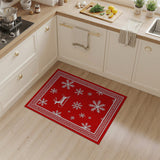 Festive Reindeer Sleigh Snowflakes Red Area Rug