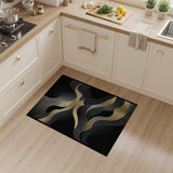 Gold Waves Black Abstract Area Rug