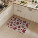 Red Hibiscus Flower Leaf Pattern Area Rug