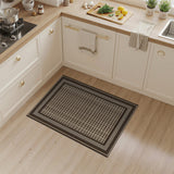 Brown Tan Checkered Plaid Rug with Ornate Border