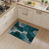 Blue and Teal Teal Wave Abstract Geometric Area Rug