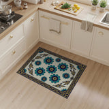 Teal Floral Persian Rug with Gold Border