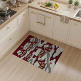 Whimsical Snowy Red Village Cartoon Area Rug