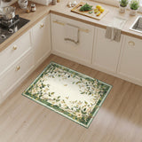 Green Floral Vintage Washable Area Rug