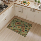 Vintage Mint Green Rose Floral Area Rug