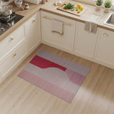 Modern Pink Stripe Rug with Bold Red Curve
