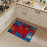 Vibrant Red Blue Geometric Abstract Area Rug