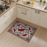 Red Cardinal Birds Area Rug with Ornate Frame