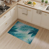 ODIKA Washable Teal Tropical Palm Leaf Area Rug - Low Pile Non-Slip Rug