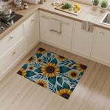 Vibrant Yellow Sunflower Teal Leaves Area Rug