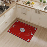 Kids Cartoon Red Baseball Diamond Area Rug