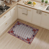 Red Trellis Persian Area Rug with Blue Floral Borders