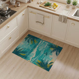 Teal Palm Fringed Ocean Waves Coastal Rug
