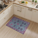 Teal Persian Medallion Area Rug with Hot Pink Borders
