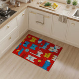 Playful Cartoon Animals Red Kids Area Rug