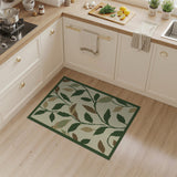 Vintage Green Leaf Pattern Area Rug