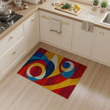 Vibrant Geometric Abstract Area Rug in Red Blue Yellow