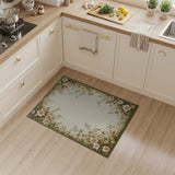 Vintage Green Floral Border Cream Area Rug