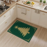 Golden Christmas Tree Silhouette on Emerald Green Rug